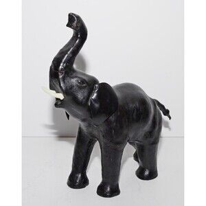 Vintage Leather Wrapped Elephant 12" "Good Luck" Trunk Up Great Collectible!